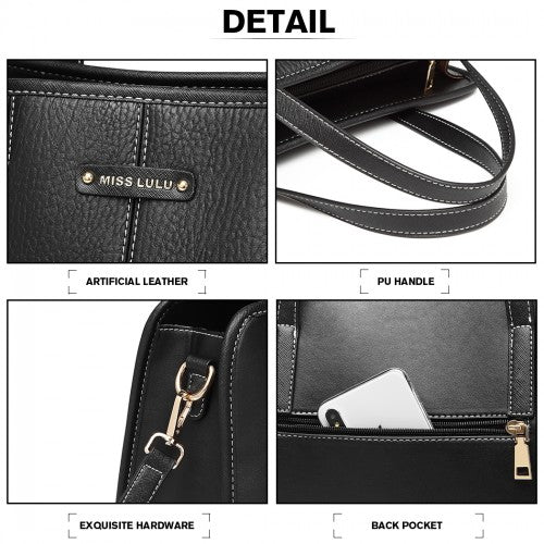 Miss Lulu Structured Panel Shoulder Bag - Black