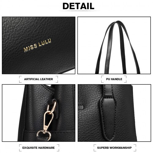 Miss Lulu Triple Compartment Tote Bag - Black