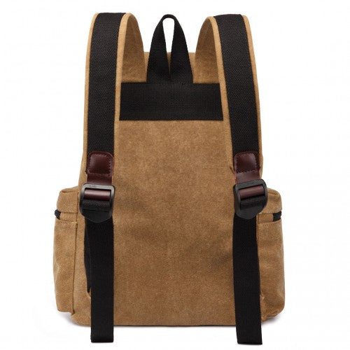 Kono Large Multi Function Leather Details Canvas Backpack Brown