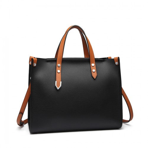 Miss Lulu Structured 2 Piece Shoulder Bag Set - Black