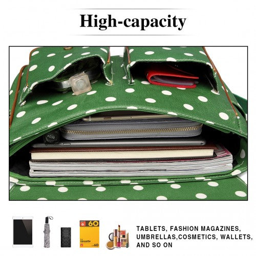 Miss Lulu Oil Cloth Satchel Polka Dot Green