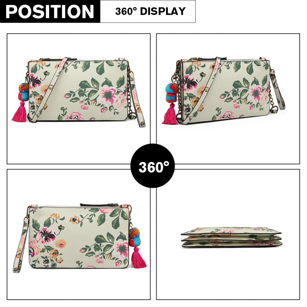 Miss Lulu Canvas With Pompom Pendant Handbag Shoulder Bag - Beige