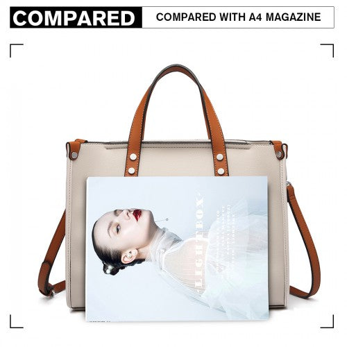 Miss Lulu Structured 2 Piece Shoulder Bag Set - Beige