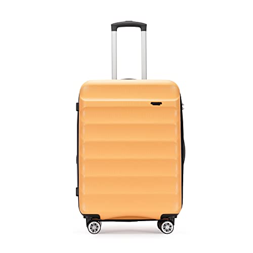 GinzaTravel Anti-scratch ABS Material Luggage 3 Piece Sets Lightweight Spinner Suitcase, Yellow color, Carry-On 20-Inch