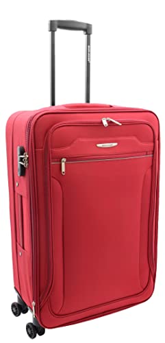 House Of Leather Medium Size Suitcase Four Wheel Expandable Luggage Cosmic Red