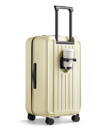 GinzaTravel Trunk Spinner Luggage PC Hardside Luggage with Double Spinner Wheels, Lightweight Travel Suitcase Set with TSA Lock and foldable cup holder Burst Resistant Zipper, Light yellow,