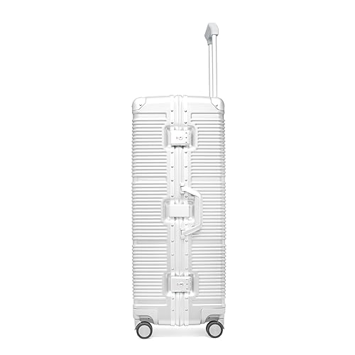 PRIMICIA GinzaTravel New Classic Aluminum Frame Fashion Bright Color Suitcase with TSA Lock No Zipper(Colorful Series), Milky White, Checked-Large 28", New Classic Aluminum Frame Fashion Bright Color