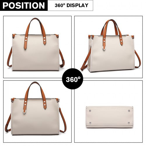 Miss Lulu Structured 2 Piece Shoulder Bag Set - Beige