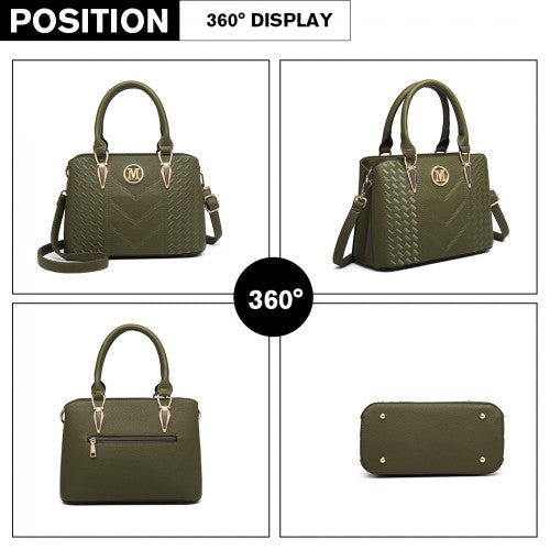 Miss Lulu Leather Look Weave Effect Shoulder Bag - Green