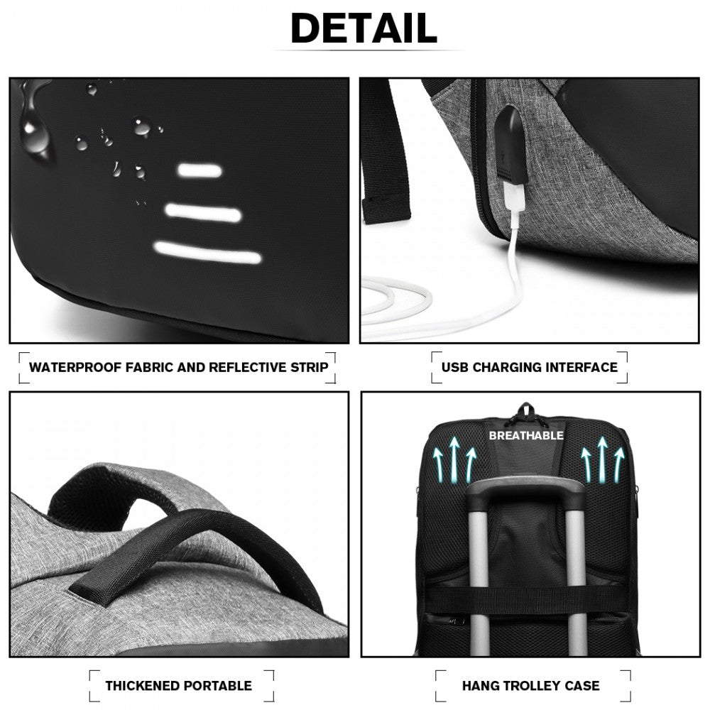 Kono Reflective USB Charging Interface Backpack - Grey