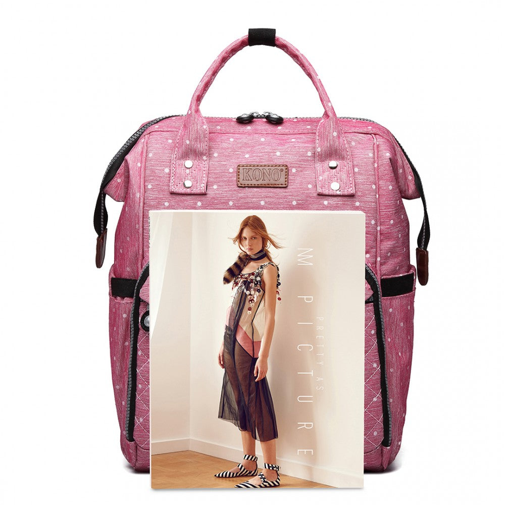 Kono Wide Open Designed Baby Diaper Changing Backpack Dot - Pink