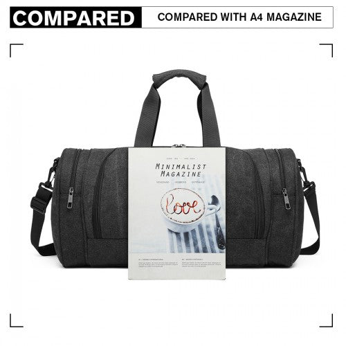 Kono Canvas Barrel Duffle Travel Bag - Black
