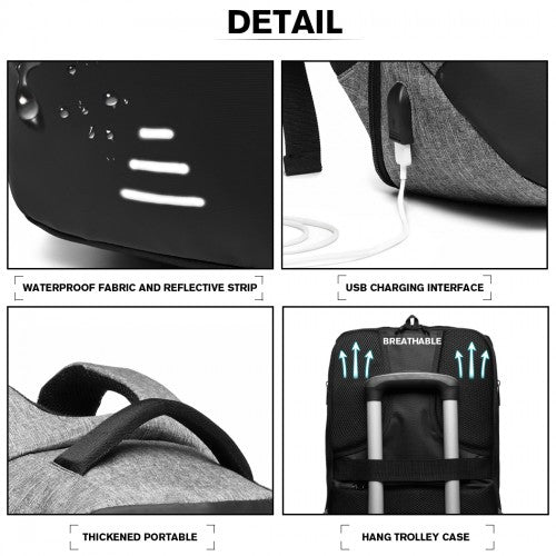 Kono Reflective USB Charging Interface Backpack - Grey