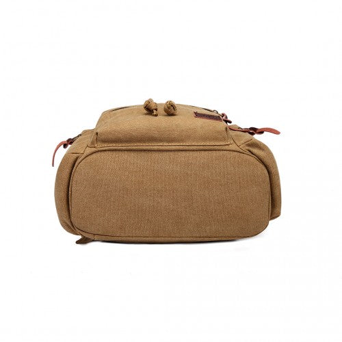Kono Large Multi Function Leather Details Canvas Backpack Brown