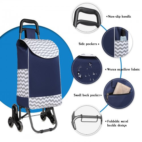 Kono 6 Wheel Push Shopping Trolley - Navy