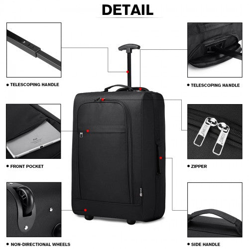 Kono Cabin Size Soft Shell Hand Luggage - Black