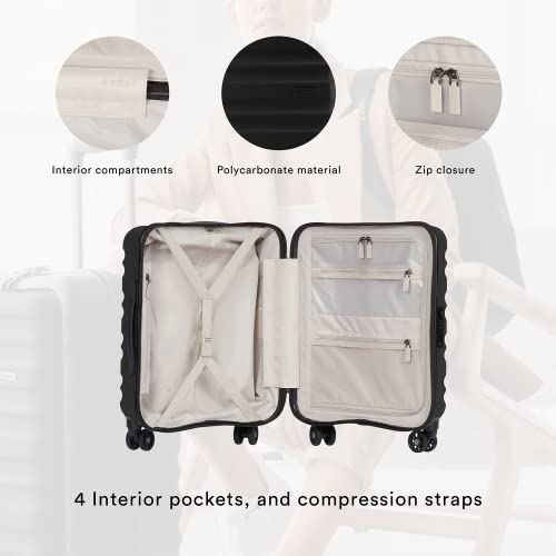 ANTLER - Cabin Suitcase - Clifton Luggage - Size Cabin with Pocket Suitcase, Black - 56x35x23, Lightweight Suitcase for Travel & Holidays - Carry On Suitcase with 4 Wheels - TSA Approved Locks