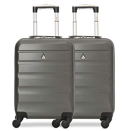 Aerolite 55x35x20cm Lightweight ABS Hard Shell Travel Carry On Cabin Hand Luggage Suitcase - Set of 2