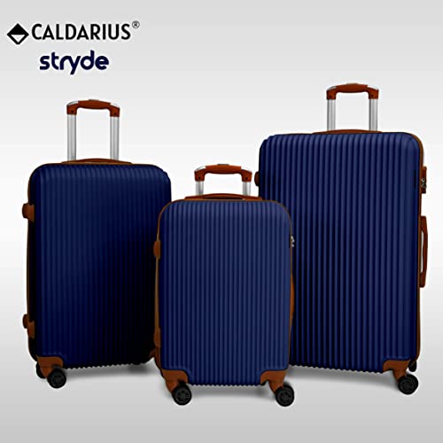 CALDARIUS Cabin Suitcase Hard Shell | Lightweight | 4 Dual Spinner Wheels | Trolley Cabin Bag | 20" Carry On Suitcase Luggage | Combination Lock | (Navy Blue, Cabin 20'')