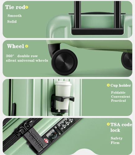 GinzaTravel Trunk Spinner Luggage PC Hardside Luggage with Double Spinner Wheels, Lightweight Travel Suitcase Set with TSA Lock and foldable cup holder Burst Resistant Zipper, Light yellow,