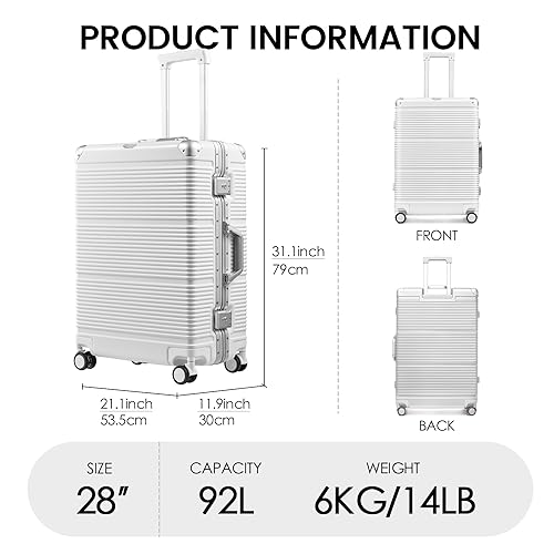 PRIMICIA GinzaTravel New Classic Aluminum Frame Fashion Bright Color Suitcase with TSA Lock No Zipper(Colorful Series), Milky White, Checked-Large 28", New Classic Aluminum Frame Fashion Bright Color