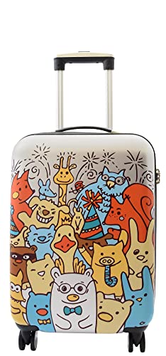 House Of Leather Cabin Size Suitcase Cartoon Print Hard Shell Four Wheel Luggage