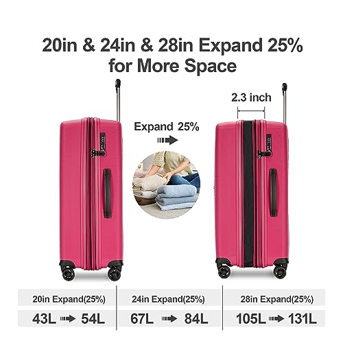 GinzaTravel Hardside Expandable Luggage with Spinner Wheels,TSA Lock,, Deep Pink, Carry-On 20-Inch