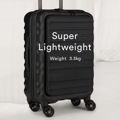 ANTLER - Cabin Suitcase - Clifton Luggage - Size Cabin with Pocket Suitcase, Black - 56x35x23, Lightweight Suitcase for Travel & Holidays - Carry On Suitcase with 4 Wheels - TSA Approved Locks