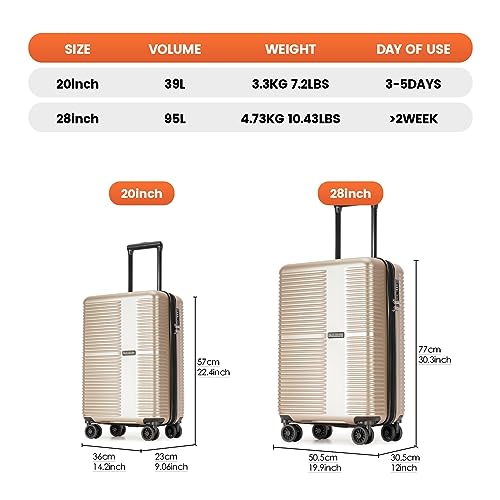 GinzaTravel simple and convenient PC suitcase, TSA Combination Lock,anti-scratch, 2-Pc Set (20”-28”), Ginzatravel Simple and Convenient Suitcase (Convenient Series-03)