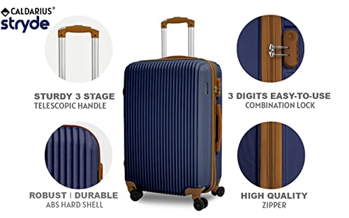 CALDARIUS Cabin Suitcase Hard Shell | Lightweight | 4 Dual Spinner Wheels | Trolley Cabin Bag | 20" Carry On Suitcase Luggage | Combination Lock | (Navy Blue, Cabin 20'')