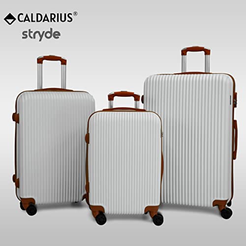 CALDARIUS Suitcase Large & Cabin Bag | Suitcase Set | Combination Lock | Travel Bag | Dual Spinner Wheels | Luggage | Lightweight | Hard Shell | Carry-ons | (White, Cabin 20'' + Large 28'')