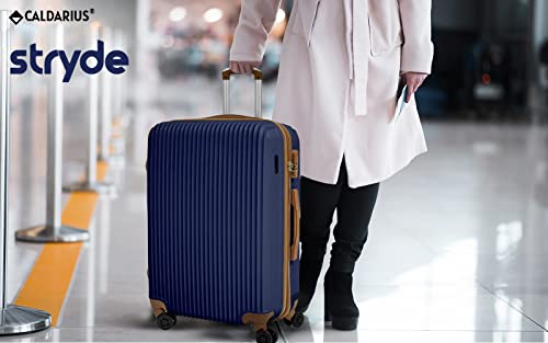 CALDARIUS Cabin Suitcase Hard Shell | Lightweight | 4 Dual Spinner Wheels | Trolley Cabin Bag | 20" Carry On Suitcase Luggage | Combination Lock | (Navy Blue, Cabin 20'')