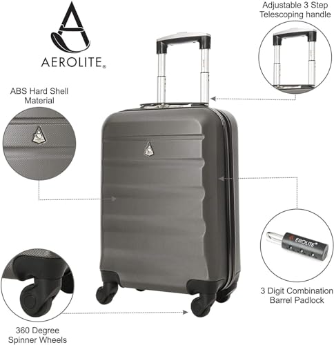 Aerolite Set of 3 Lightweight Luggage 4 Wheel ABS Hard Shell Suitcase 3 Piece with 5 Year Warranty (21" Cabin + 25" Medium + 29" Large)