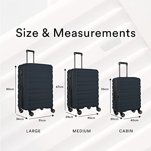 ANTLER - Cabin Suitcase - Clifton Luggage - Size Cabin, Navy - 20x40x55, Lightweight Suitcase for Travel & Holidays - Spinner Carry On Suitcase with 4 Wheels & Twist Grip Handle - TSA Approved Locks
