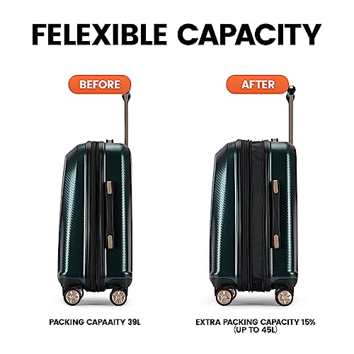 GinzaTravel Luggage Expandable 3 Piece Sets Rare Color PC+ABS Suitcase Set with Smooth wheels and TSA lock, Green, Carry-On 20-Inch, This Durable Series of Suitcases Uses Pc+abs Material.