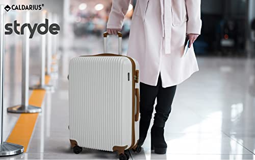 CALDARIUS Suitcase Large & Cabin Bag | Suitcase Set | Combination Lock | Travel Bag | Dual Spinner Wheels | Luggage | Lightweight | Hard Shell | Carry-ons | (White, Cabin 20'' + Large 28'')