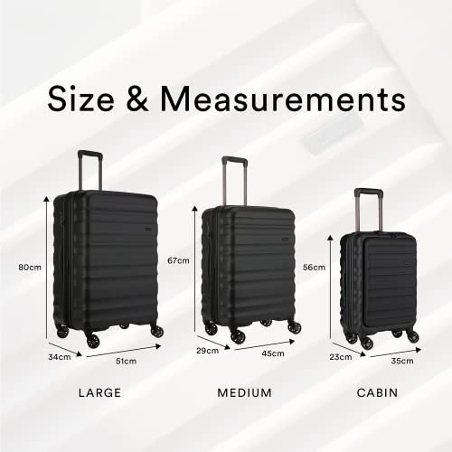ANTLER - Cabin Suitcase - Clifton Luggage - Size Cabin with Pocket Suitcase, Black - 56x35x23, Lightweight Suitcase for Travel & Holidays - Carry On Suitcase with 4 Wheels - TSA Approved Locks