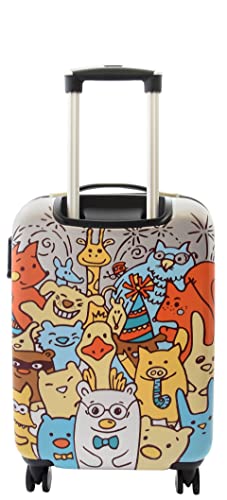 House Of Leather Cabin Size Suitcase Cartoon Print Hard Shell Four Wheel Luggage