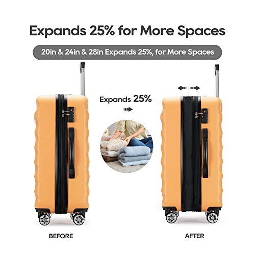 GinzaTravel Anti-scratch ABS Material Luggage 3 Piece Sets Lightweight Spinner Suitcase, Yellow color, Carry-On 20-Inch