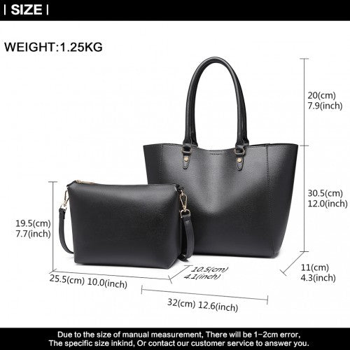 Miss Lulu Textured Leather Look 2 Piece Tote And Shoulder Bag Set - Black