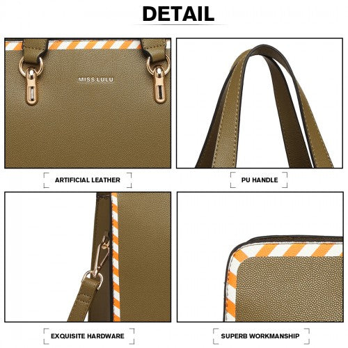 Miss Lulu Stripe Design Shoulder Bag - Green