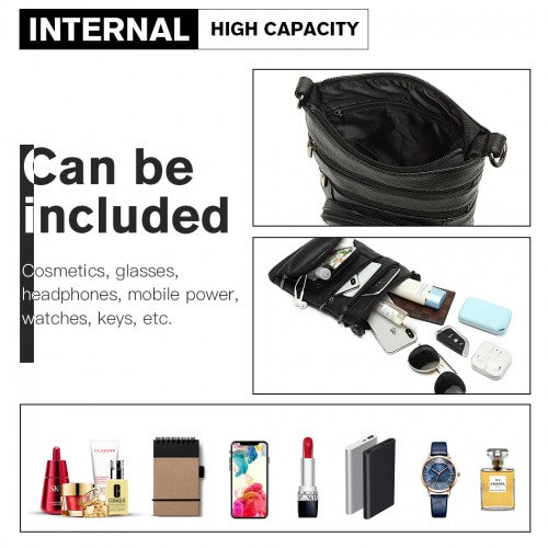 Miss Lulu Multi Pocket Leather Look RFID-Blocking Cross Body Bag - Black