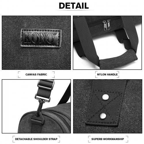 Kono Canvas Barrel Duffle Travel Bag - Black