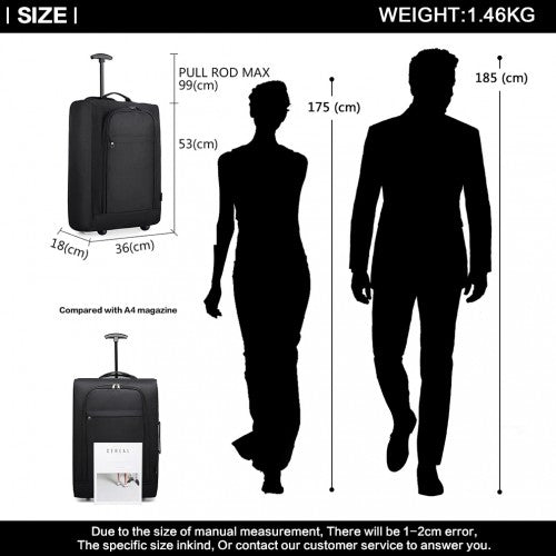Kono Cabin Size Soft Shell Hand Luggage - Black