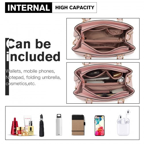 Miss Lulu Leather Look Colour Block Bow Pendant Handbag - Pink