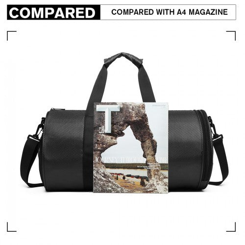 Kono Polyester Barrel Duffle Gym/Sports Bag - Black
