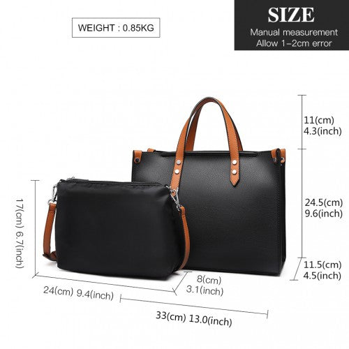 Miss Lulu Structured 2 Piece Shoulder Bag Set - Black