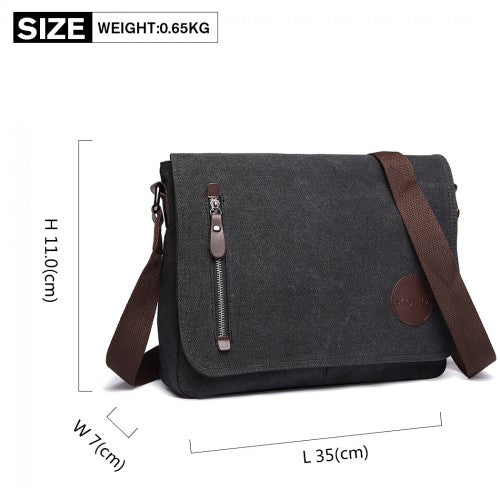 Kono RFID-Blocking Retro Style Canvas Cross Body Messenger Bag - Black