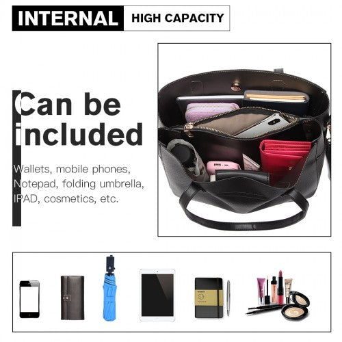 Miss Lulu Triple Compartment Tote Bag - Black