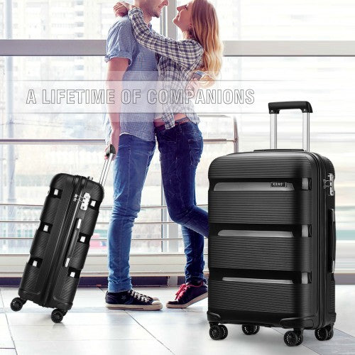 Kono 20 Inch Bright Hard Shell PP Suitcase - Classic Collection - Black
